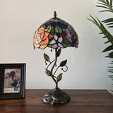 Tiffany Style Table Lamp Stained Glass Rose Flowers Include LED Bulb 10”W*10”D*20”H