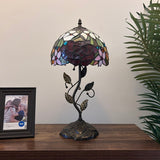 Tiffany Style Table Lamp Stained Glass Rose Flowers Include LED Bulb 10”W*10”D*20”H