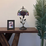Tiffany Style Table Lamp Stained Glass Rose Flowers Include LED Bulb 10”W*10”D*20”H