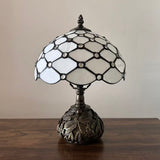 Tiffany Style Table Lamp White Stained Glass Crystal Beans Include LED Bulb 10"W*10"D*14"H
