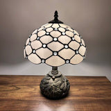 Tiffany Style Table Lamp White Stained Glass Crystal Beans Include LED Bulb 10"W*10"D*14"H