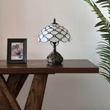 Tiffany Style Table Lamp White Stained Glass Crystal Beans Include LED Bulb 10"W*10"D*14"H