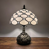 Tiffany Style Table Lamp White Stained Glass Crystal Beans Include LED Bulb 10"W*10"D*14"H