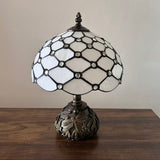 Tiffany Style Table Lamp White Stained Glass Crystal Beans Include LED Bulb 10"W*10"D*14"H