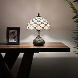 Tiffany Style Table Lamp White Stained Glass Crystal Beans Include LED Bulb 10"W*10"D*14"H