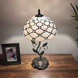 Tiffany Style Table Lamp White Stained Glass Crystal Beans Include LED Bulb 10"W*10"D*20"H