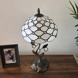 Tiffany Style Table Lamp White Stained Glass Crystal Beans Include LED Bulb 10"W*10"D*20"H