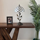 Tiffany Style Table Lamp White Stained Glass Crystal Beans Include LED Bulb 10"W*10"D*20"H