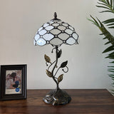 Tiffany Style Table Lamp White Stained Glass Crystal Beans Include LED Bulb 10"W*10"D*20"H