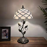 Tiffany Style Table Lamp White Stained Glass Crystal Beans Include LED Bulb 10"W*10"D*20"H