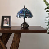 Tiffany Style Table Lamp Blue Stained Glass Dragonfly Included LED Bulb 10"W*10"D*14"H