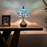 Tiffany Style Table Lamp Blue Stained Glass Dragonfly Included LED Bulb 10"W*10"D*14"H