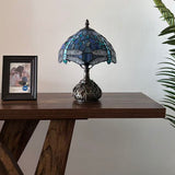 Tiffany Style Table Lamp Blue Stained Glass Dragonfly Included LED Bulb 10"W*10"D*14"H