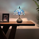 Tiffany Style Table Lamp Blue Stained Glass Dragonfly Included LED Bulb 10"W*10"D*14"H