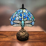 Tiffany Style Table Lamp Blue Stained Glass Dragonfly Included LED Bulb 10"W*10"D*14"H