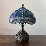 Tiffany Style Table Lamp Blue Stained Glass Dragonfly Included LED Bulb 10"W*10"D*14"H