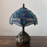 Tiffany Style Table Lamp Blue Stained Glass Dragonfly Included LED Bulb 10"W*10"D*14"H