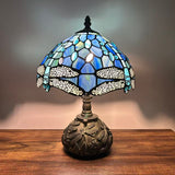 Tiffany Style Table Lamp Blue Stained Glass Dragonfly Included LED Bulb 10"W*10"D*14"H