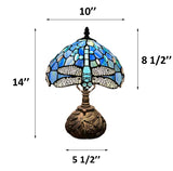 Tiffany Style Table Lamp Blue Stained Glass Dragonfly Included LED Bulb 10"W*10"D*14"H