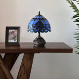 Tiffany Style Table Lamp Blue Stained Glass Baroque Style Included LED Bulb 10"W*10"D*14"H