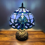 Tiffany Style Table Lamp Blue Stained Glass Baroque Style Included LED Bulb 10"W*10"D*14"H