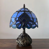 Tiffany Style Table Lamp Blue Stained Glass Baroque Style Included LED Bulb 10"W*10"D*14"H