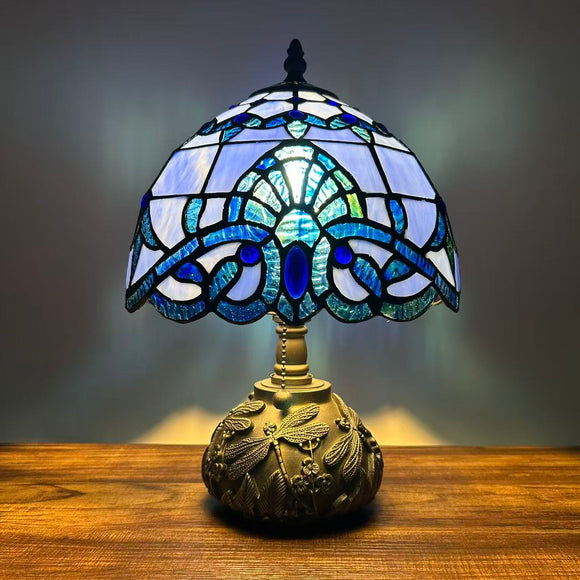 Tiffany Style Table Lamp Blue Stained Glass Baroque Style Included LED Bulb 10