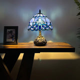 Tiffany Style Table Lamp Blue Stained Glass Baroque Style Included LED Bulb 10"W*10"D*14"H
