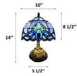 Tiffany Style Table Lamp Blue Stained Glass Baroque Style Included LED Bulb 10"W*10"D*14"H