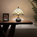 Tiffany Style Table Lamp Beige Stained Glass Crystal Beans Include LED Bulb 10"W*10"D*14"H