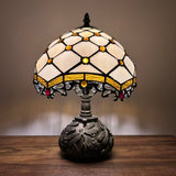 Tiffany Style Table Lamp Beige Stained Glass Crystal Beans Include LED Bulb 10"W*10"D*14"H