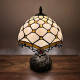 Tiffany Style Table Lamp Beige Stained Glass Crystal Beans Include LED Bulb 10"W*10"D*14"H
