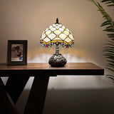 Tiffany Style Table Lamp Beige Stained Glass Crystal Beans Include LED Bulb 10"W*10"D*14"H