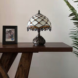 Tiffany Style Table Lamp Beige Stained Glass Crystal Beans Include LED Bulb 10"W*10"D*14"H