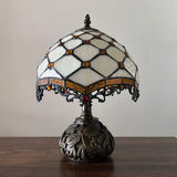 Tiffany Style Table Lamp Beige Stained Glass Crystal Beans Include LED Bulb 10"W*10"D*14"H