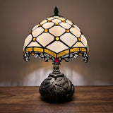 Tiffany Style Table Lamp Beige Stained Glass Crystal Beans Include LED Bulb 10"W*10"D*14"H