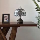 Tiffany Style Table Lamp White Stained Glass Baroque Style Lavender Included LED Bulb 10"W*10"D*14"H