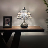Tiffany Style Table Lamp White Stained Glass Baroque Style Lavender Included LED Bulb 10"W*10"D*14"H