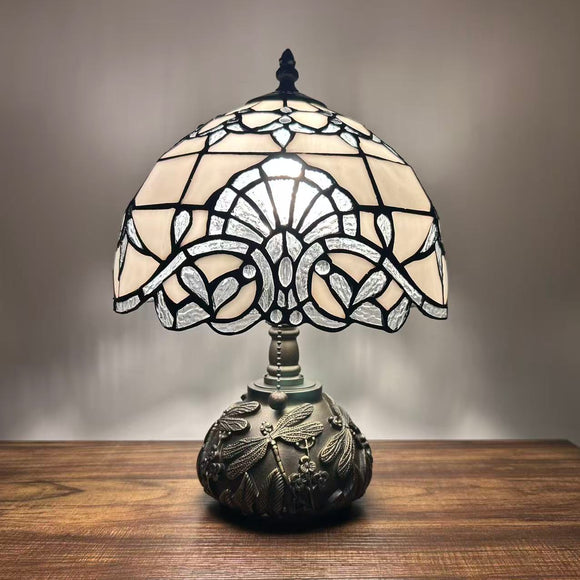 Tiffany Style Table Lamp White Stained Glass Baroque Style Lavender Included LED Bulb 10