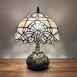 Tiffany Style Table Lamp White Stained Glass Baroque Style Lavender Included LED Bulb 10"W*10"D*14"H