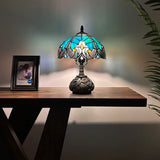 Tiffany Style Table Lamp Green Brown Stained Glass Include LED Bulb 10"W*10"D*14"H