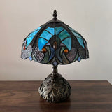 Tiffany Style Table Lamp Green Brown Stained Glass Include LED Bulb 10"W*10"D*14"H