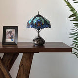 Tiffany Style Table Lamp Blue Stained Glass Included LED Bulb 10"W*10"D*14"H
