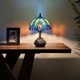 Tiffany Style Table Lamp Blue Stained Glass Included LED Bulb 10"W*10"D*14"H