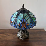 Tiffany Style Table Lamp Blue Stained Glass Included LED Bulb 10"W*10"D*14"H