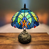 Tiffany Style Table Lamp Blue Stained Glass Included LED Bulb 10"W*10"D*14"H