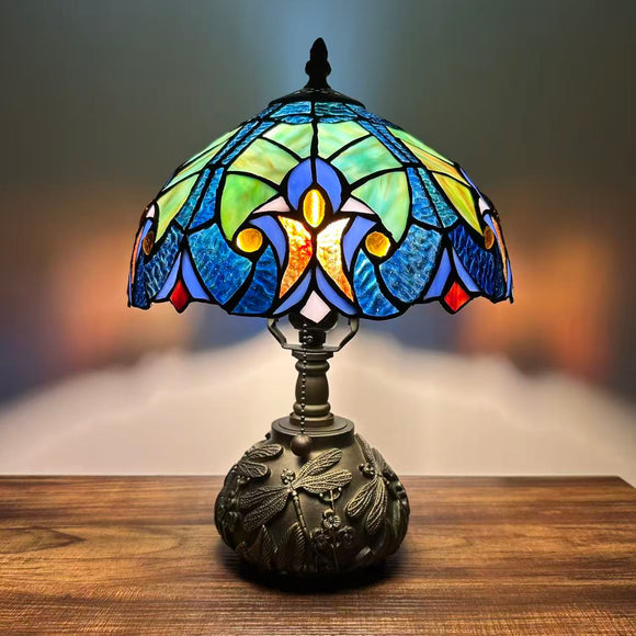 Tiffany Style Table Lamp Blue Stained Glass Included LED Bulb 10