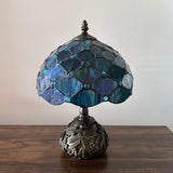 Tiffany Style Table Lamp Blue Stained Glass Crystal Beans Included LED Bulb 10"W*10"D*14"H