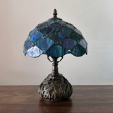 Tiffany Style Table Lamp Blue Stained Glass Crystal Beans Included LED Bulb 10"W*10"D*14"H