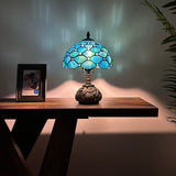 Tiffany Style Table Lamp Blue Stained Glass Crystal Beans Included LED Bulb 10"W*10"D*14"H